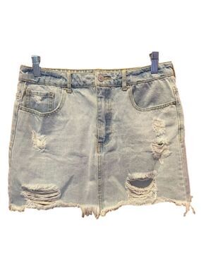 Distressed Light Wash Denim Mini Skirt